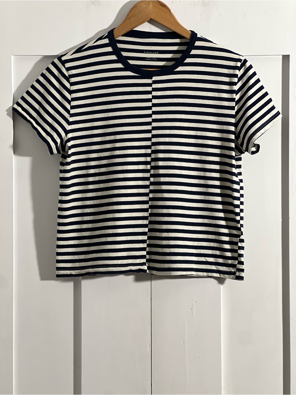 Everlane Navy & White Striped Organic Cotton Crew Neck Tee Size Small